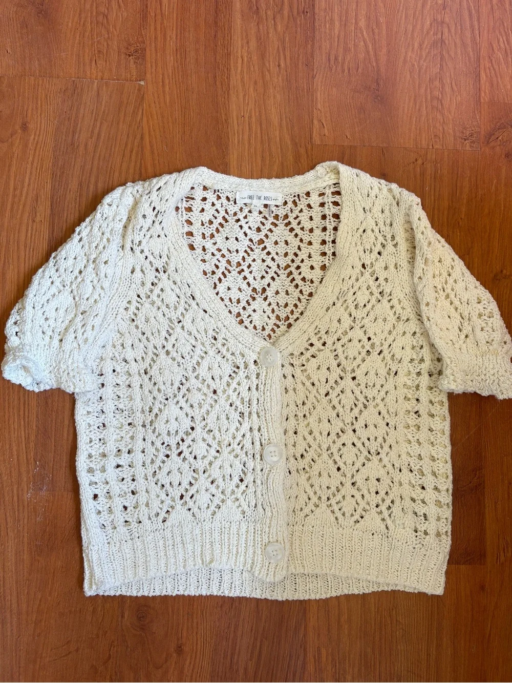 Free the Roses Cream Crochet Button-Front Cardigan - Picture 1 of 4